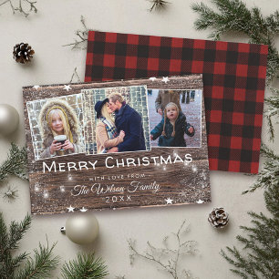 Rustic Christmas String Lights Snow Photo Collage Invitation