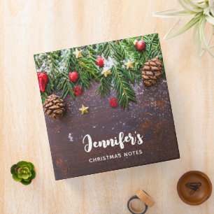 Rustic Christmas Table with Pine & Snow 3 Ring Binder