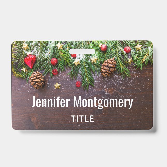 Rustic Christmas Table with Pine & Snow Badge (Front)