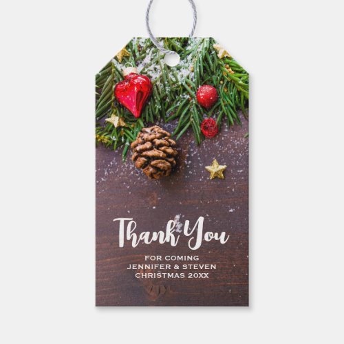 Rustic Christmas Table with Pine  Snow Gift Tags