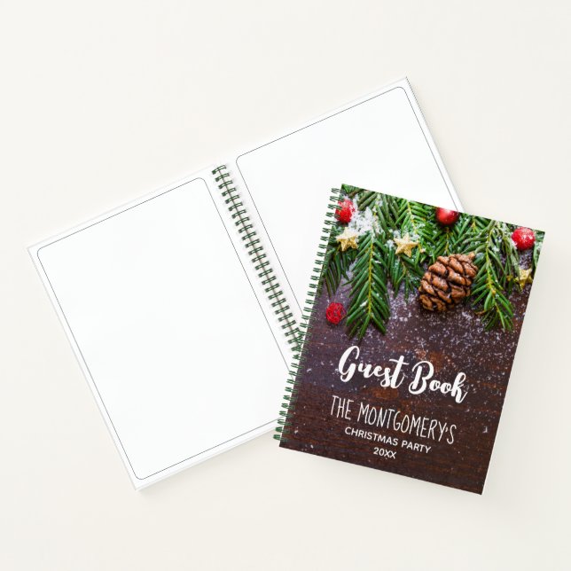 Rustic Christmas Table with Pine & Snow Guest Book (Inside)