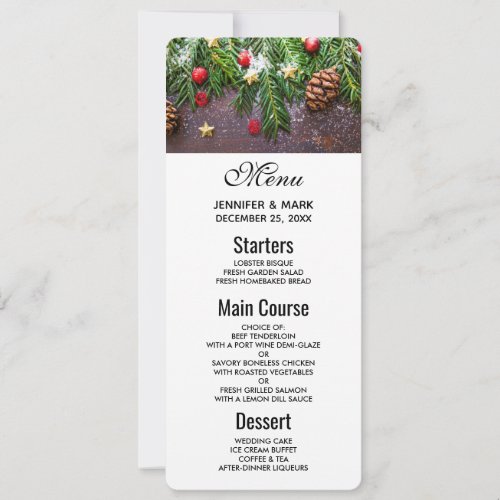 Rustic Christmas Table with Pine  Snow Invitation