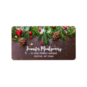 Rustic Christmas Table with Pine & Snow Label