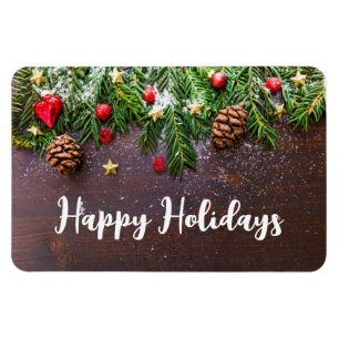 Rustic Christmas Table with Pine & Snow Magnet