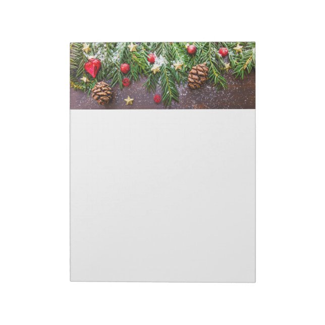 Rustic Christmas Table with Pine & Snow Notepad (Rotated)