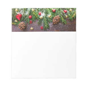 Rustic Christmas Table with Pine & Snow Notepad