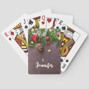 Rustic Christmas Table with Pine & Snow Poker Cards