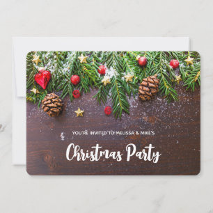 Rustic Christmas Table with Pine & Snow Xmas Invitation