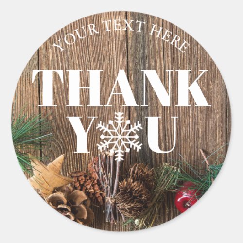 Rustic Christmas Thank You Snowflakes Classic Round Sticker
