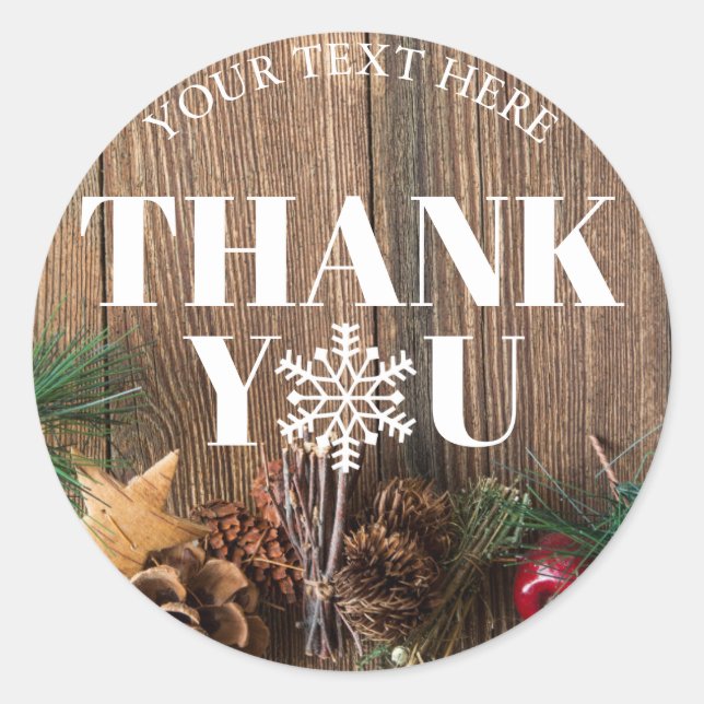 Rustic Christmas Thank You Snowflakes Classic Round Sticker (Front)