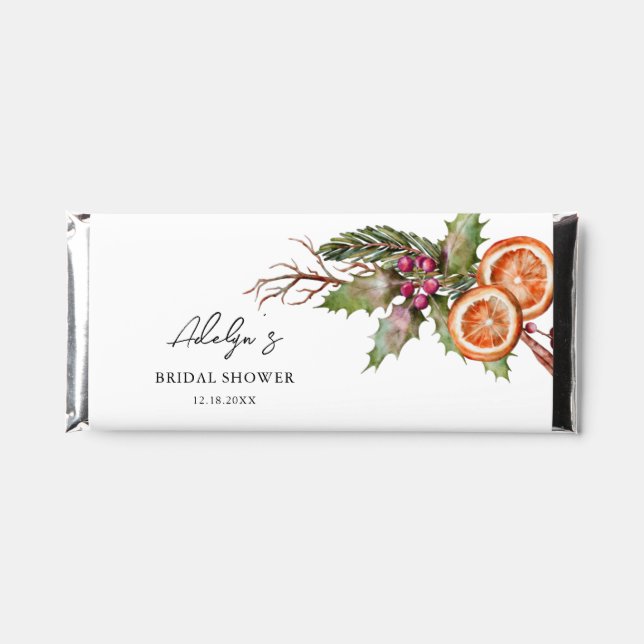 Rustic Christmas Theme Bridal Shower Hershey Bar Favors (Front)