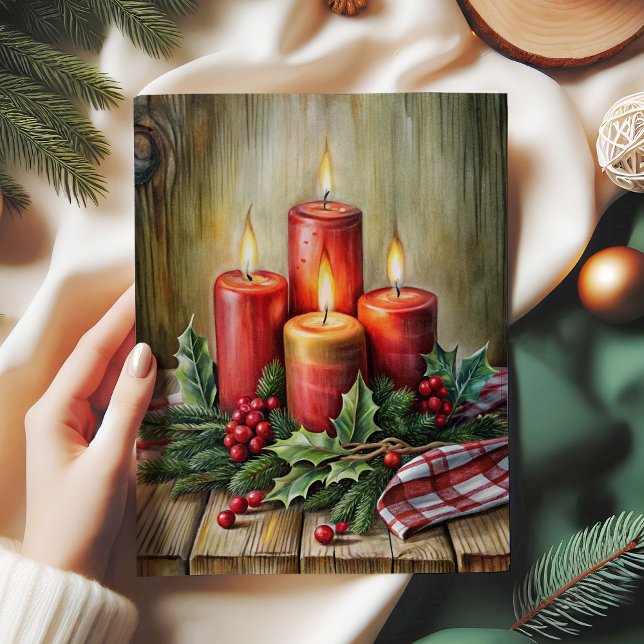 Rustic Christmas tissue paper red candles holly (Rustic Christmas tissue paper red candles and holly

)