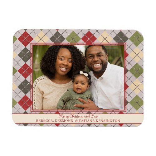 Rustic Christmas Traditional Argyle Holiday Photo Magnet