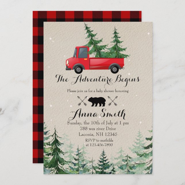 Rustic Christmas Tree Baby Shower Invitation (Front/Back)