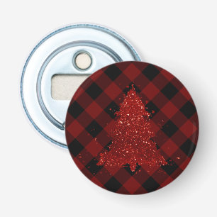 Rustic Christmas Tree Buffalo Plaid Modern Checker Bottle Opener