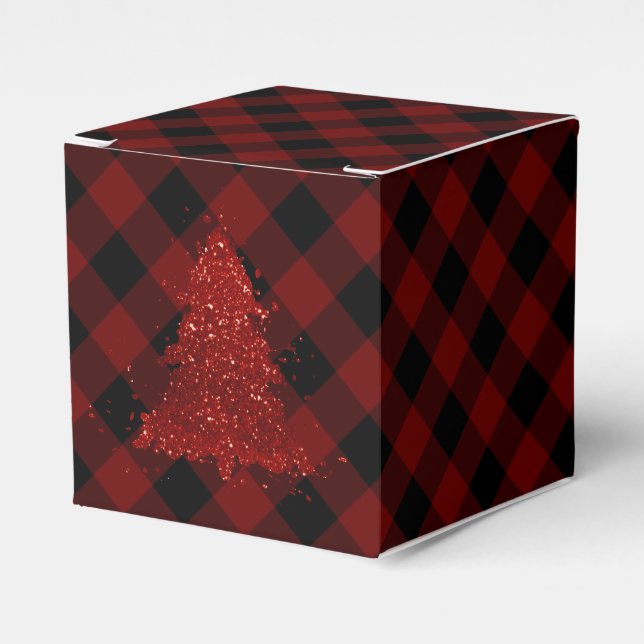 Rustic Christmas Tree Buffalo Plaid Modern Checker Favor Boxes (Front Side)