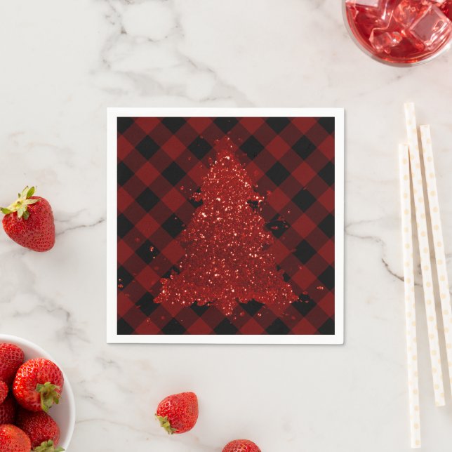 Rustic Christmas Tree Buffalo Plaid Modern Checker Napkins (Insitu)