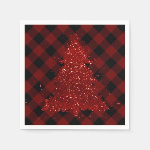 Rustic Christmas Tree Buffalo Plaid Modern Checker Napkins