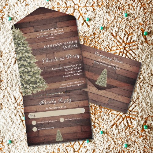 Rustic Christmas Tree Company Holiday Party All In One Invitation