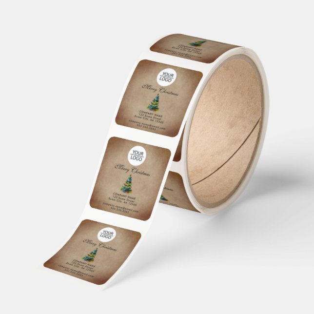 Rustic Christmas Tree Company Logo Promotional Square Sticker (Roll)