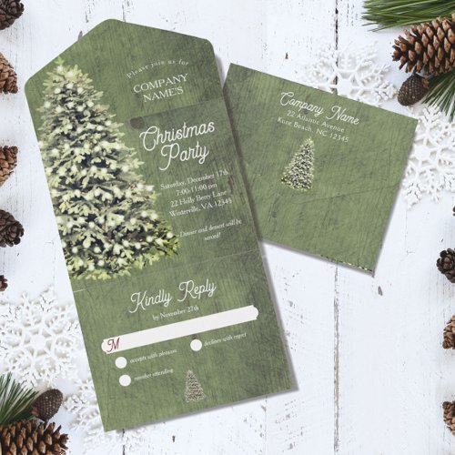 Rustic Christmas Tree Company Party Holiday Green All In One Invitation