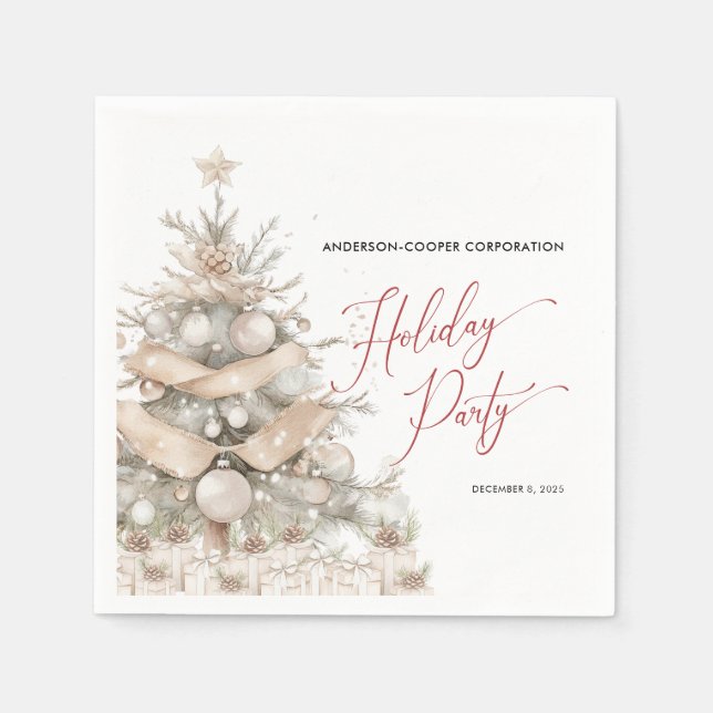 Rustic Christmas Tree Corporate Holiday Party Napkins (Front)