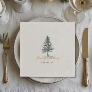 Rustic Christmas Tree Family Name Holiday Party Napkins