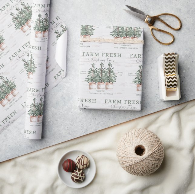 Rustic Christmas Tree Farm Label Holiday Wrapping Paper (Crafts)