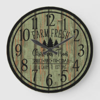 Rustic Christmas Tree Farm Round Wood Wall Clock