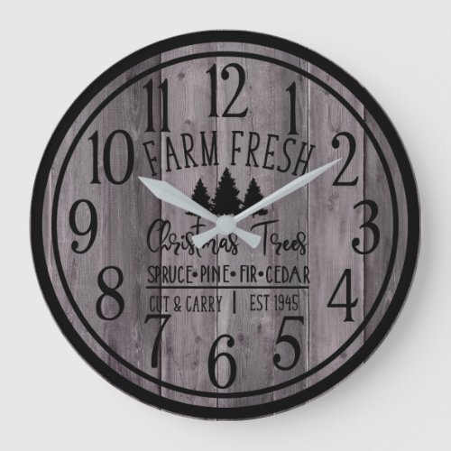 Rustic Christmas Tree Farm Round Wood Wall Clock