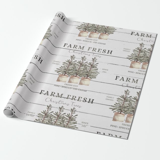 Rustic Christmas Tree Farm Wrapping Paper (Unrolled)