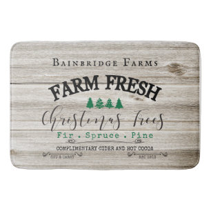 Rustic Christmas Tree Farms Family Name Bath Mat