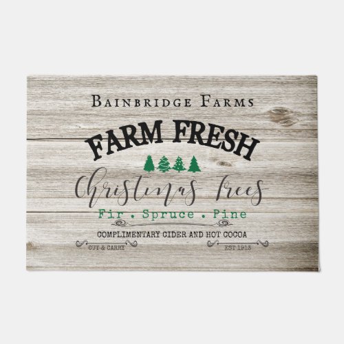 Rustic Christmas Tree Farms Family Name  Doormat
