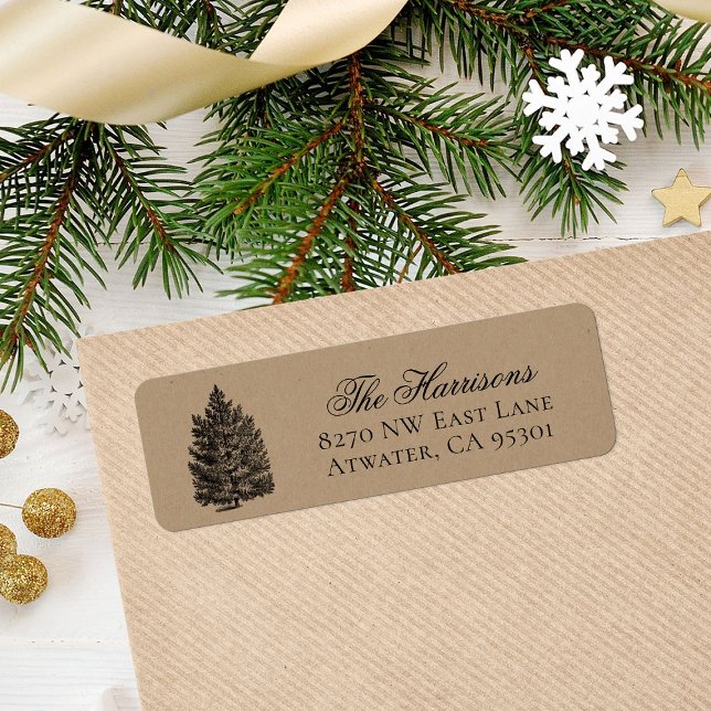 Rustic Christmas Tree Faux Kraft Holiday Address Label (Creator Uploaded)
