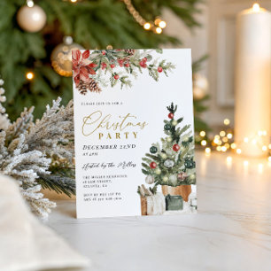 Rustic Christmas Tree Gold Christmas Party Invitation