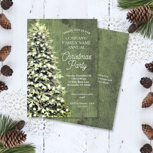 Rustic Christmas Tree Green Company Holiday Party Invitation