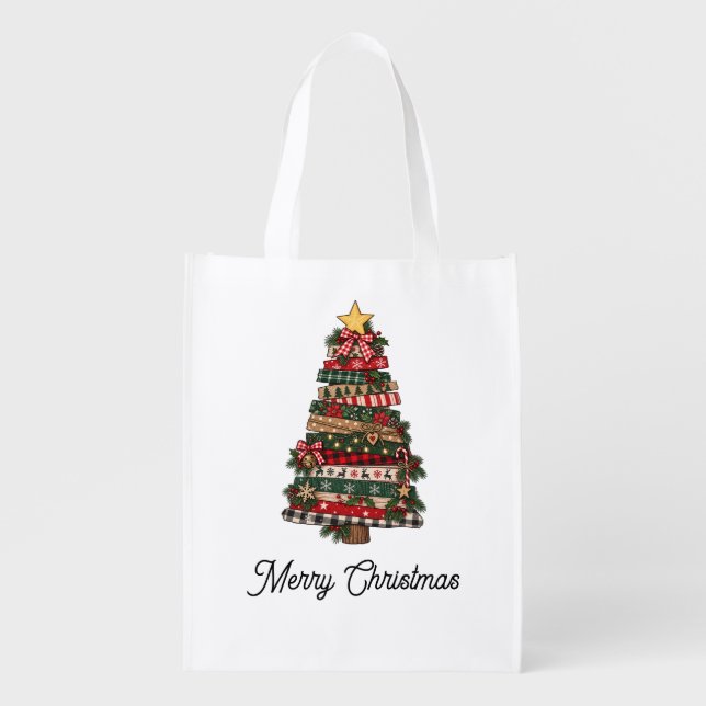 Rustic Christmas Tree  Grocery Bag (Front)