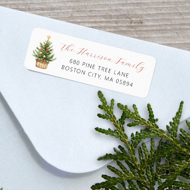 Rustic Christmas Tree In Basket Address Label (Rustic Christmas Tree In Basket Address Label)