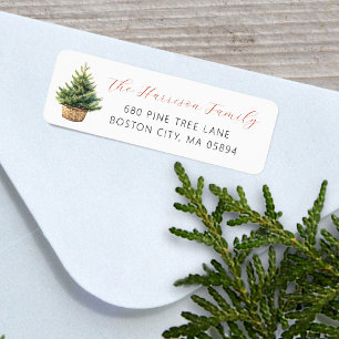 Rustic Christmas Tree In Basket Address Label