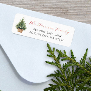 Rustic Christmas Tree In Basket Address Label