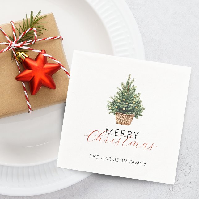 Rustic Christmas Tree In Basket Napkins (Rustic Christmas Tree In Basket Dusty Green Napkins)