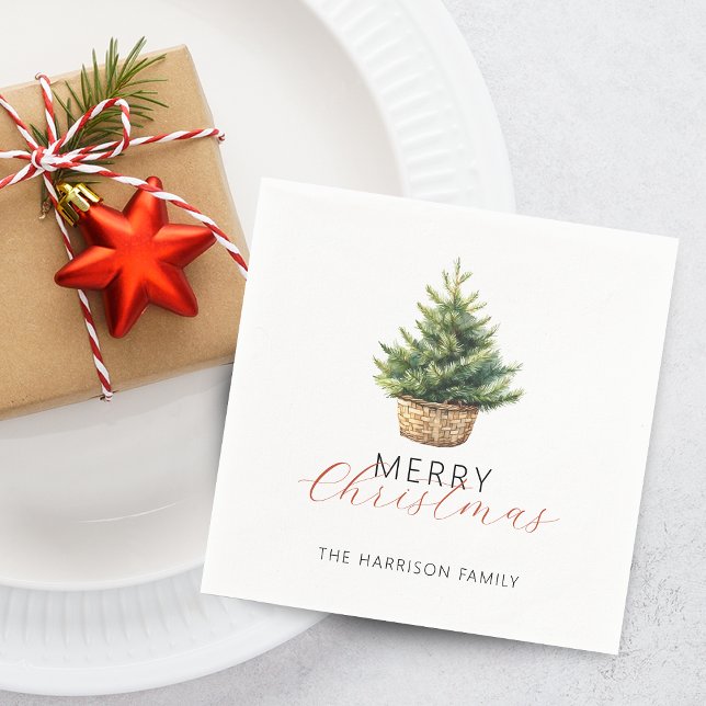 Rustic Christmas Tree In Basket Napkins (Rustic Christmas Tree In Basket Dusty Green Napkins)