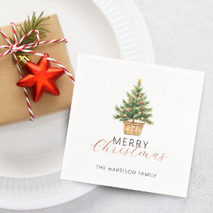 Rustic Christmas Tree In Basket Napkins
