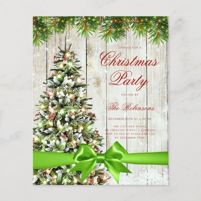 Rustic Christmas Tree Invite Program Menu Green Flyer (Front)