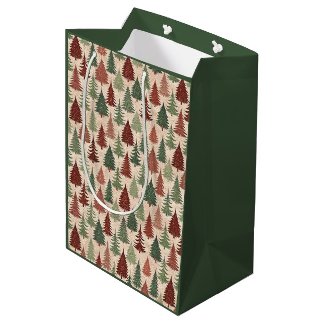 Rustic Christmas Tree Medium Gift Bag (Back Angled)