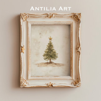 Rustic Christmas Tree Painting Vintage Fir Tree Poster