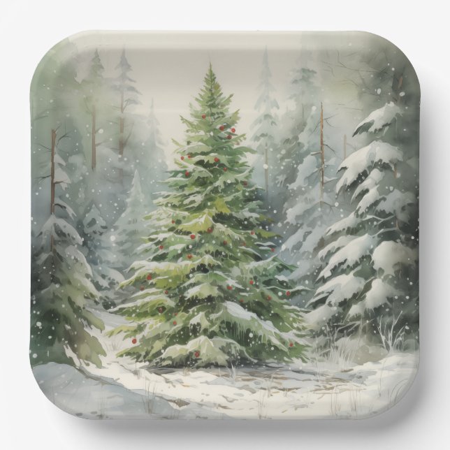 Rustic Christmas Tree Paper Plates (Front)