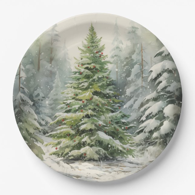 Rustic Christmas Tree Paper Plates (Front)