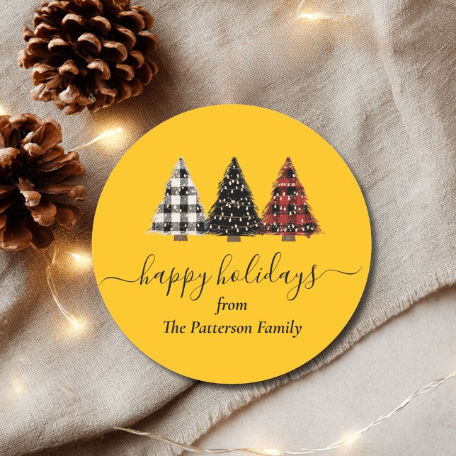 Rustic Christmas Tree Pattern Custom Classic Round Sticker (Rustic Christmas Tree Pattern Custom Classic Round Sticker)