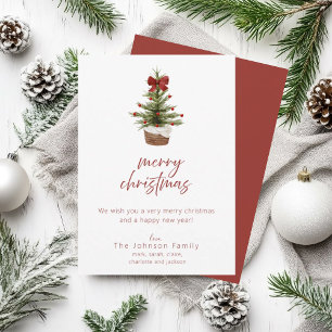 Rustic Christmas Tree Red Bow Holiday Card